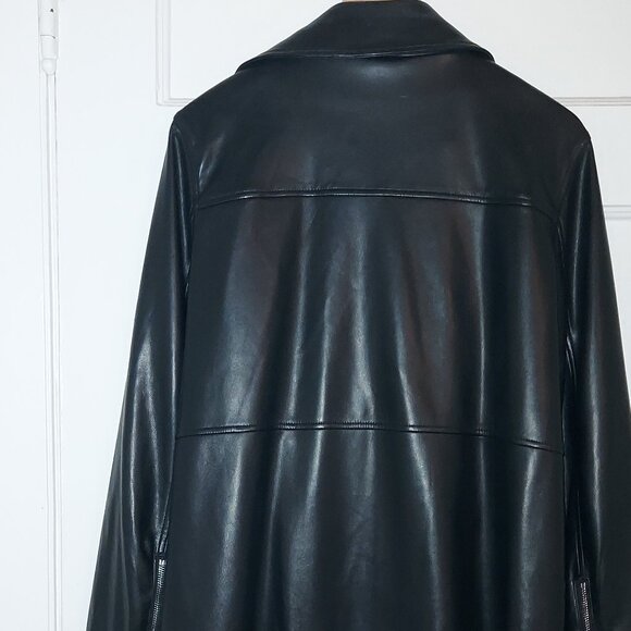 NWOT - Andrew Marc New York (L) Black Faux Leather Motorcycle Jacket Trench Coat - Picture 6 of 7